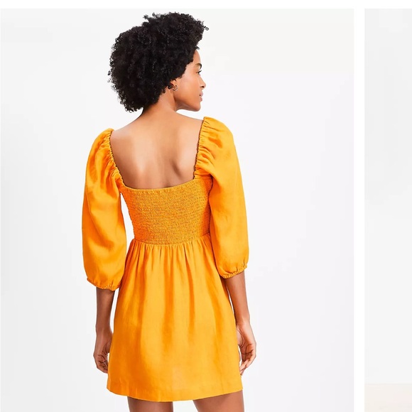 LOFT Beach Linen Cutout Mini Pocket Dress Puff Sleeve Small - Picture 2 of 9